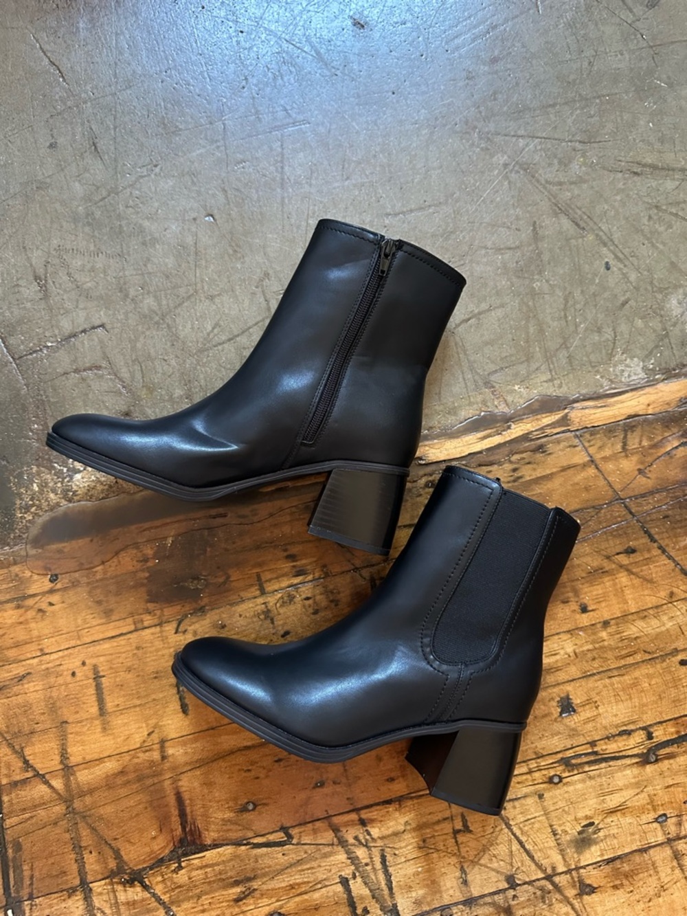 Nine West Black Leather Ankle Booties with Block Heel